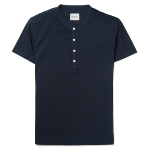 Essential WB Short Sleeve Henley Shirt –  Navy Cotton Jersey