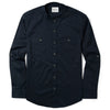 Band-Collar Fixer Two Pocket Men's Utility Shirt In Dark Navy Stretch Cotton Twill