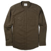 Band-Collar Fixer Two Pocket Men's Utility Shirt In Fatigue Green Cotton Twill