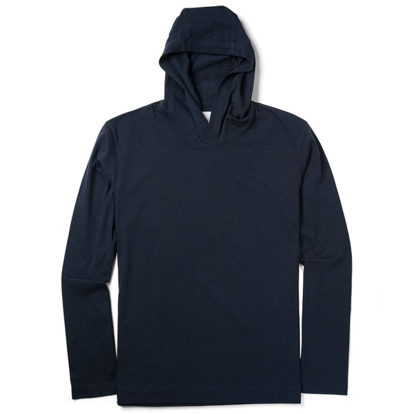 Men's T-Shirt Hoodie Long Sleeves in Dark Navy Cotton Jersey