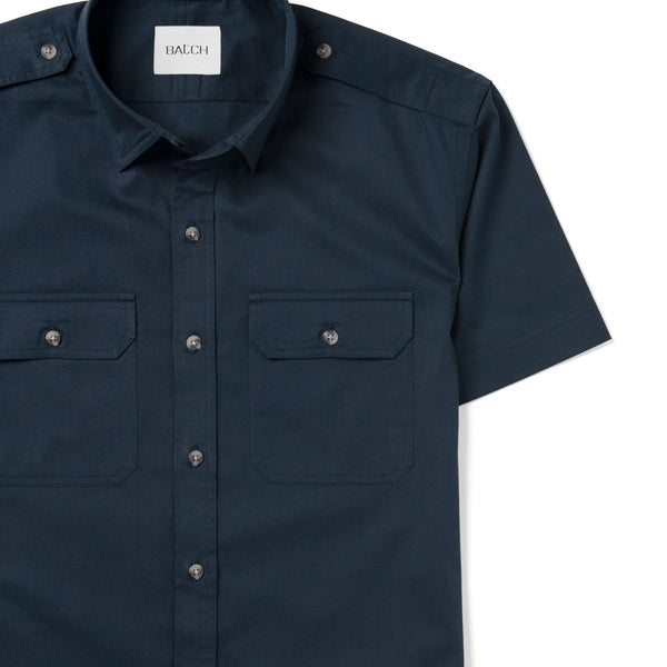 Men's Utility Short Sleeve Shirt - Smith in Navy Cotton Twill | Batch