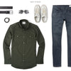 Editor Two Pocket Men's Utility Shirt In Olive Green Ways To Wear With Black Denim