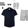 Editor Two Pocket Short Sleeve Men's Utility Shirt In Dark Navy Ways To Wear With Gray Shorts