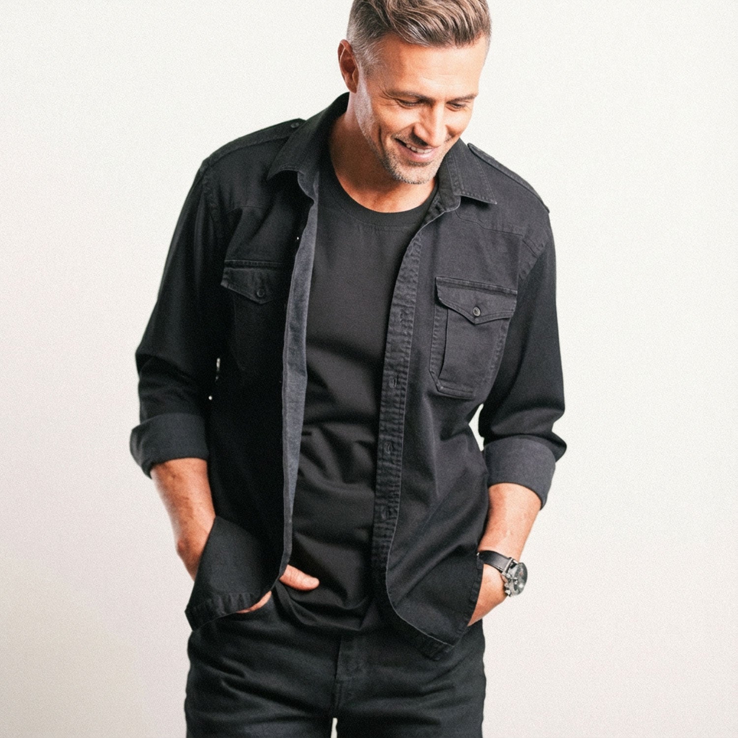 Austin Utility Shirt – Black Cotton Twill