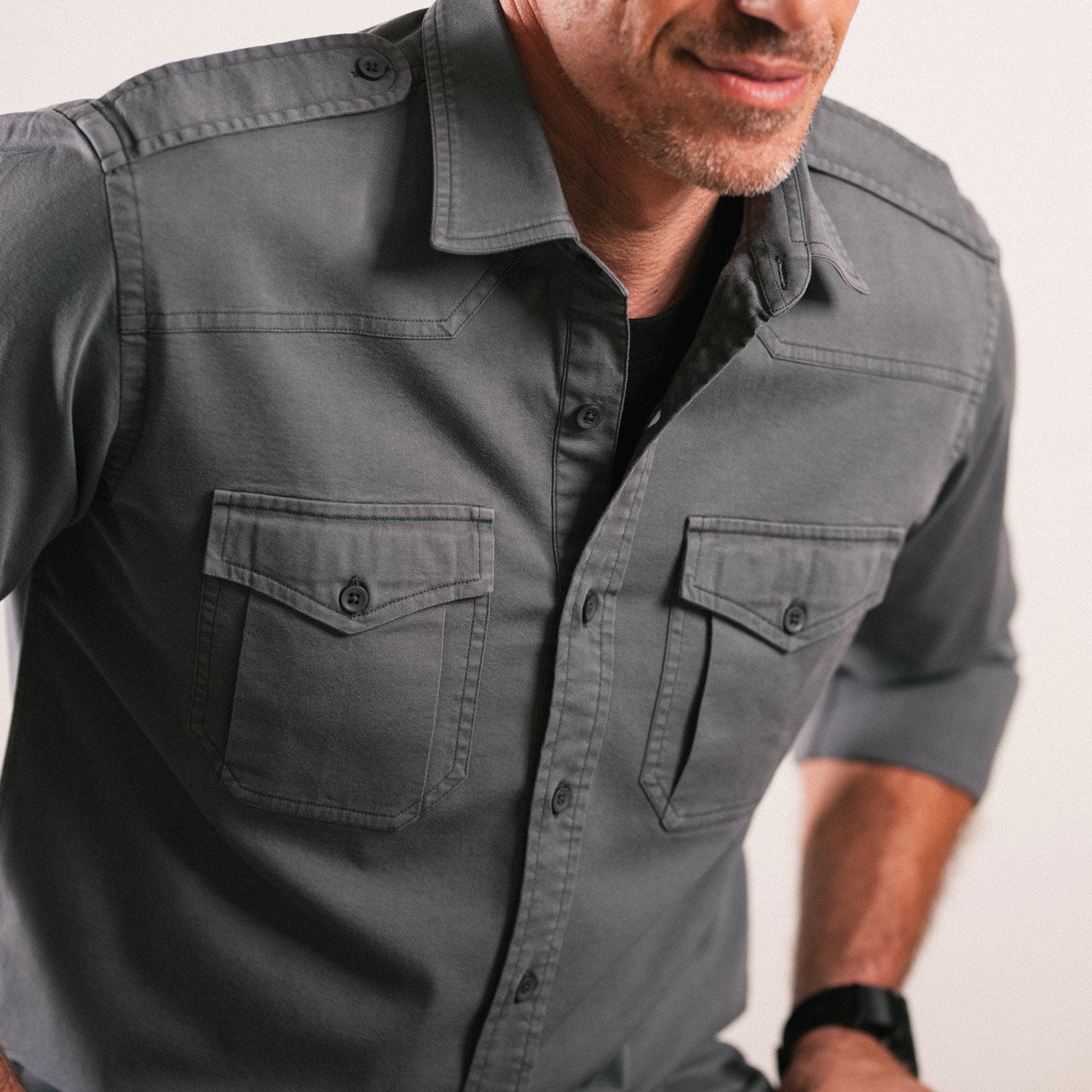 Austin Utility Shirt – Slate Gray Cotton Twill