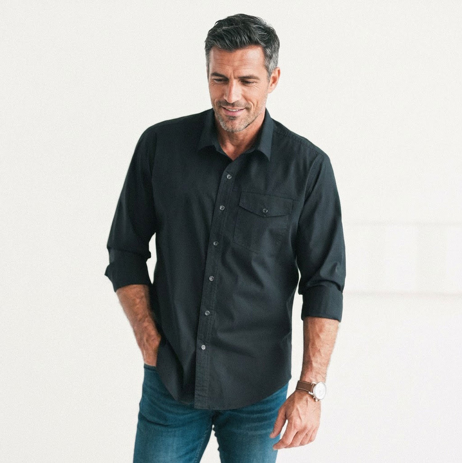 Author Casual Shirt – Jet Black Cotton Twill