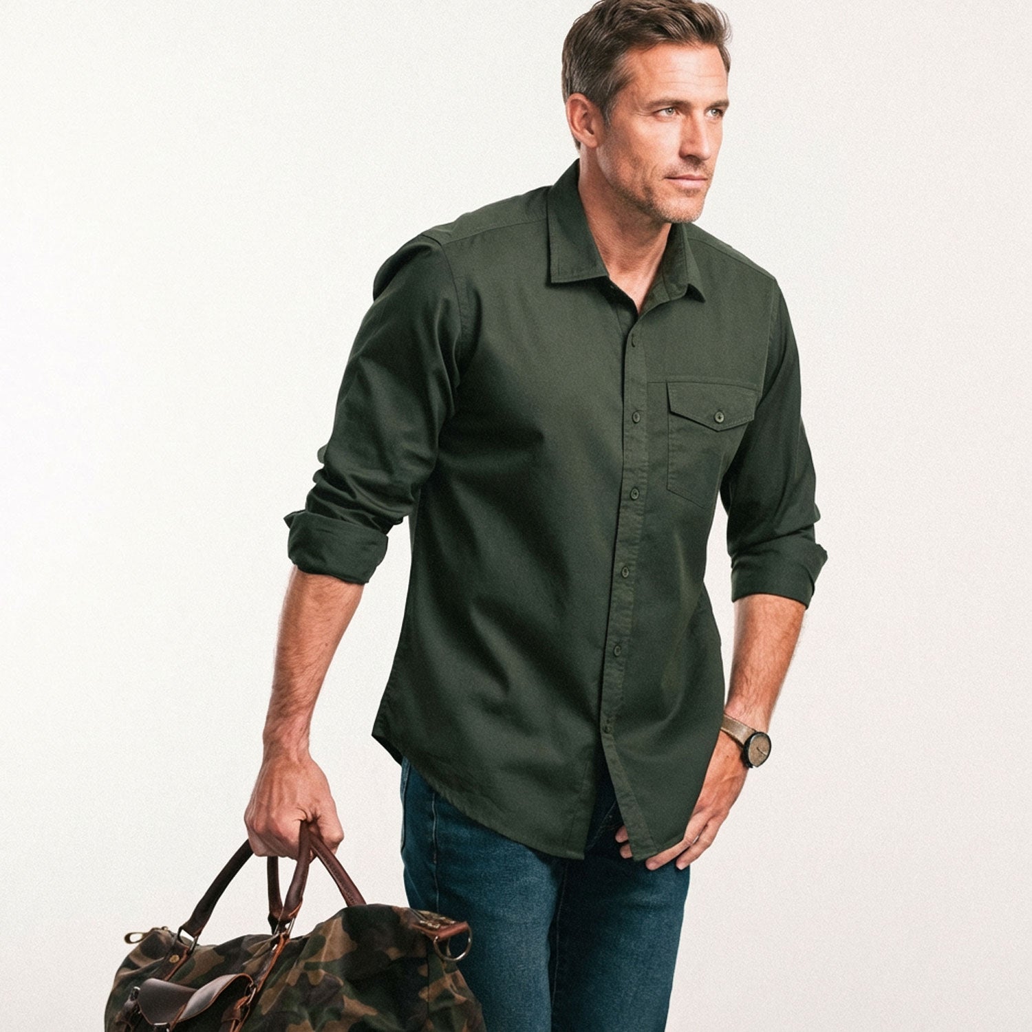 olive green dress shirt Men's Casual - Author in Dark Cotton Twill Medium stretch fabric Sunglasses /Pen Guest Dresses What To prez_large Size:116 / 6 years