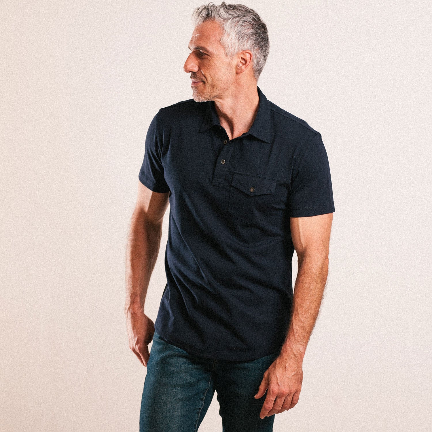 Author Short Sleeve Polo Shirt –  Dark Navy Cotton Jersey