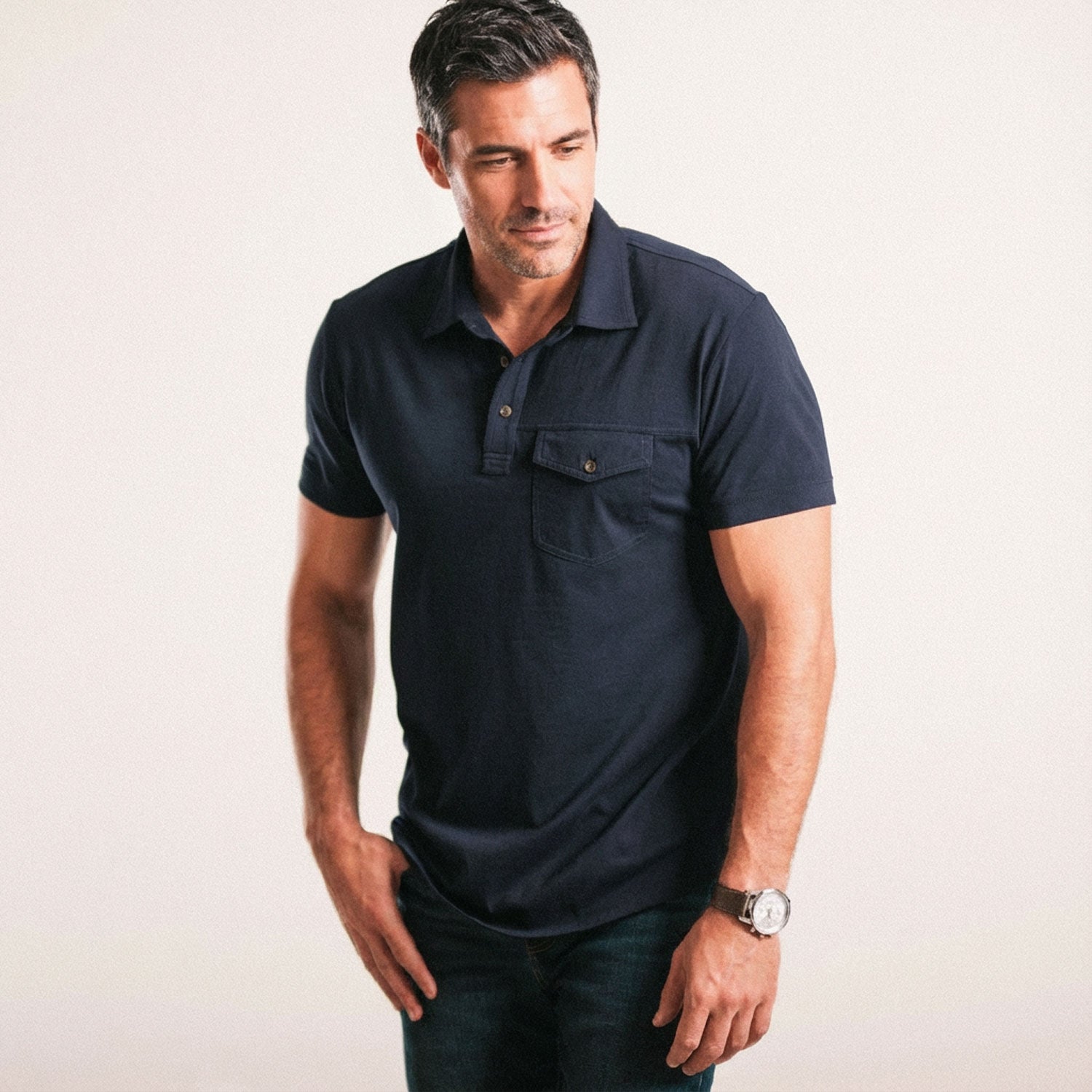 Author Short Sleeve Polo Shirt –  Dark Navy Cotton Jersey