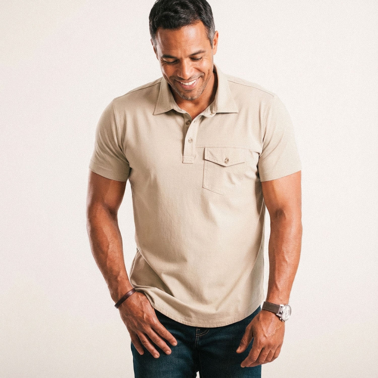 Author Short Sleeve Polo Shirt –  Desert Sand Cotton Jersey