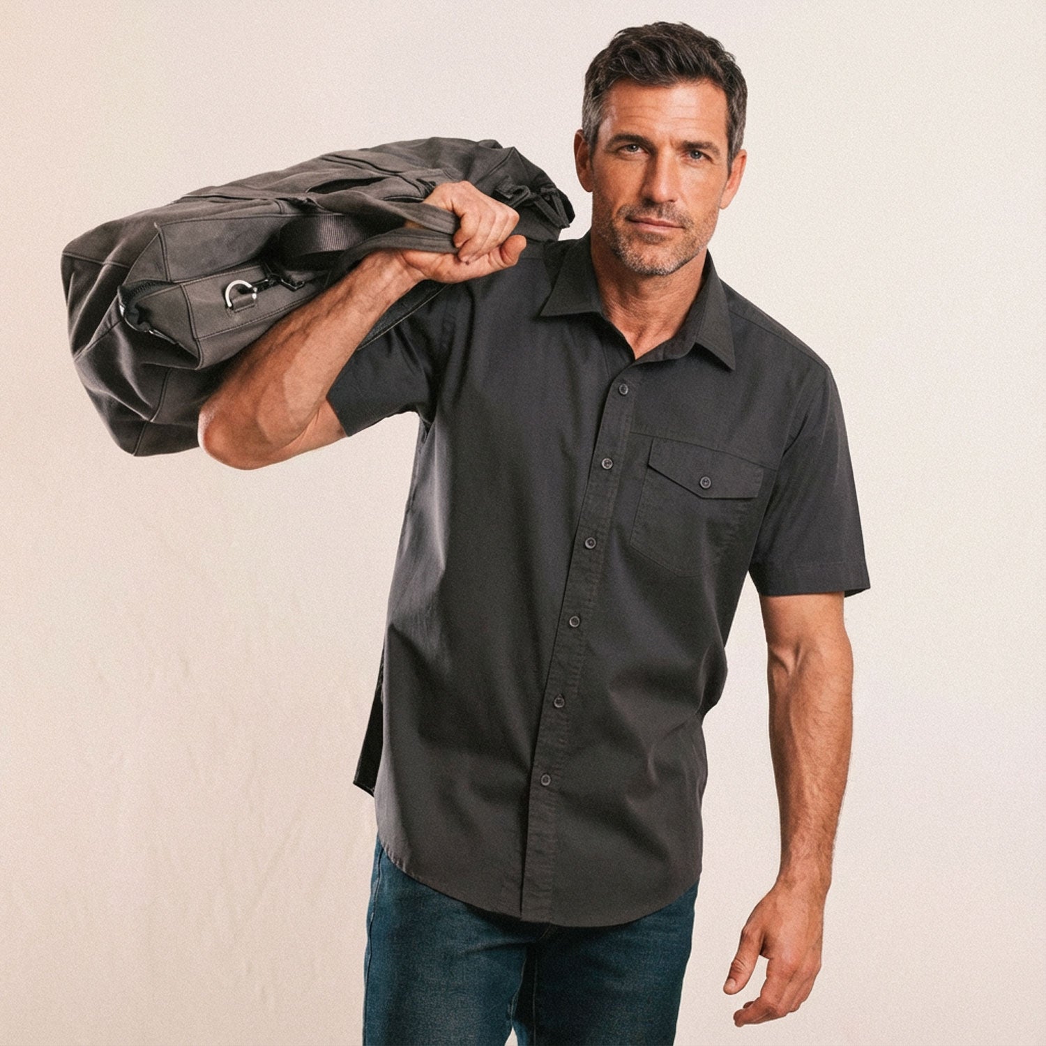 Author Short Sleeve Casual Shirt – Dark Gray Cotton Twill