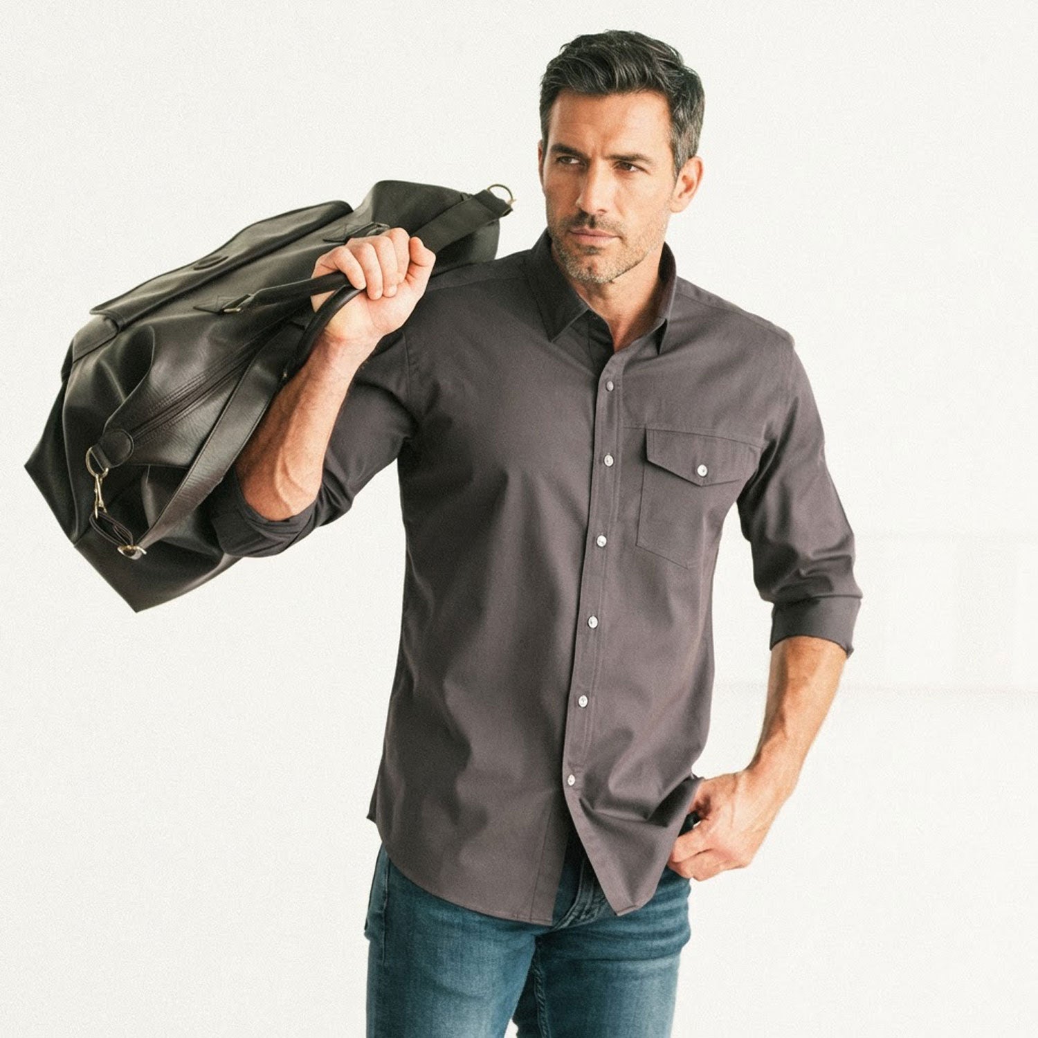 Men's Casual Shirt - Author in Dark Gray Cotton Twill Small Men's Casual Shirt - Author in Dark Gray Cotton Twill Small