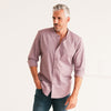 Batch Men's Essential Band Collar Button Down Shirt - Currant Cotton End-on-end Standing On Body Image
