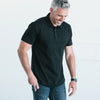 Essential Short Sleeve Curved Hem Polo Shirt –  Black Cotton Jersey