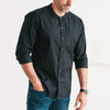 Essential Band Collar Button Down Shirt - Jet Black Cotton Stretch Poplin