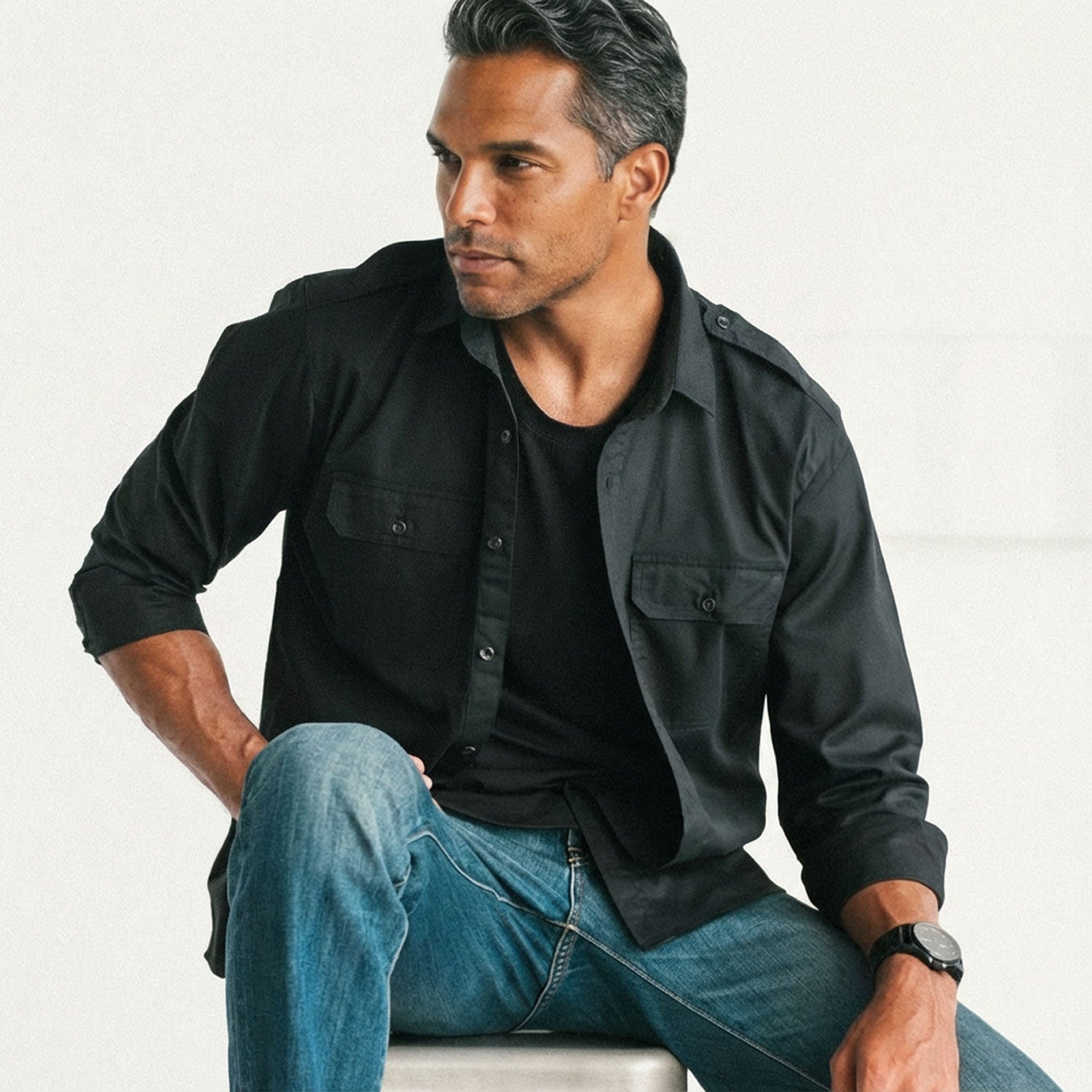 Smith Utility Shirt – Black Cotton Twill