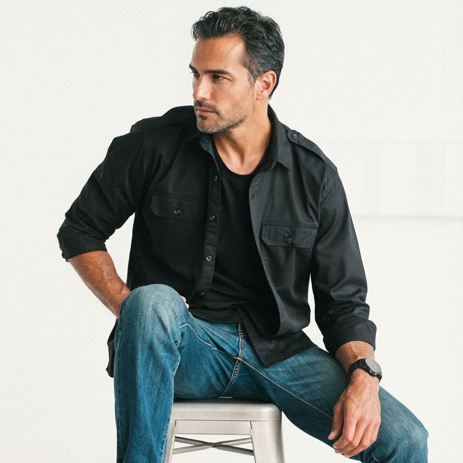 Smith Utility Shirt – Black Cotton Twill