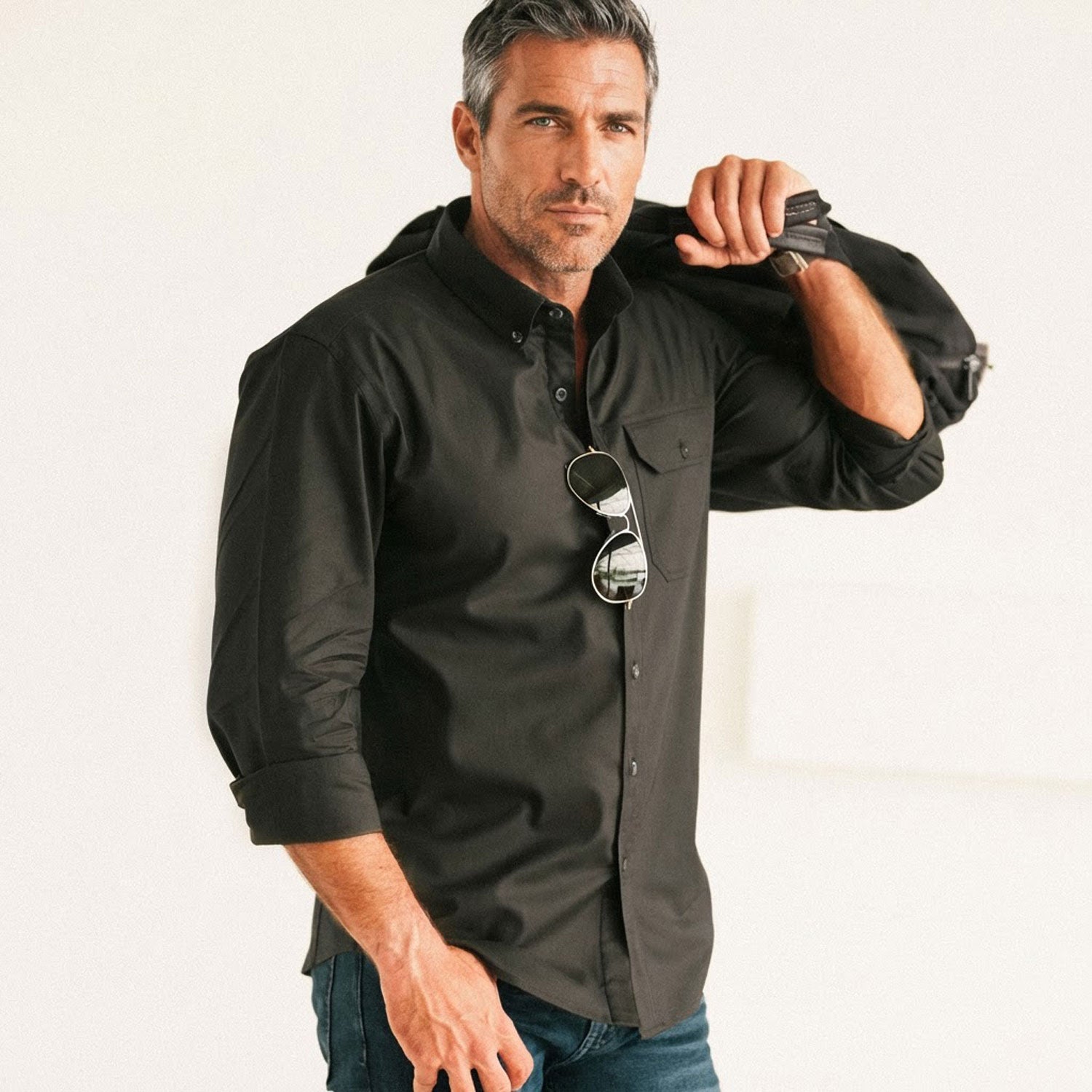 Builder Casual Shirt – Black Cotton Oxford