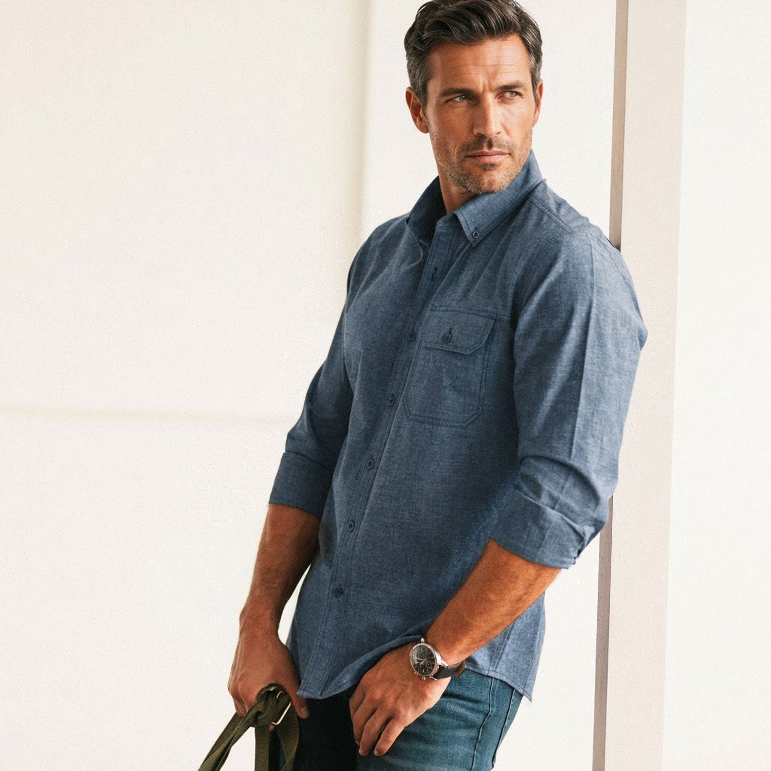 Builder Casual Shirt – Navy Cotton End-on-end