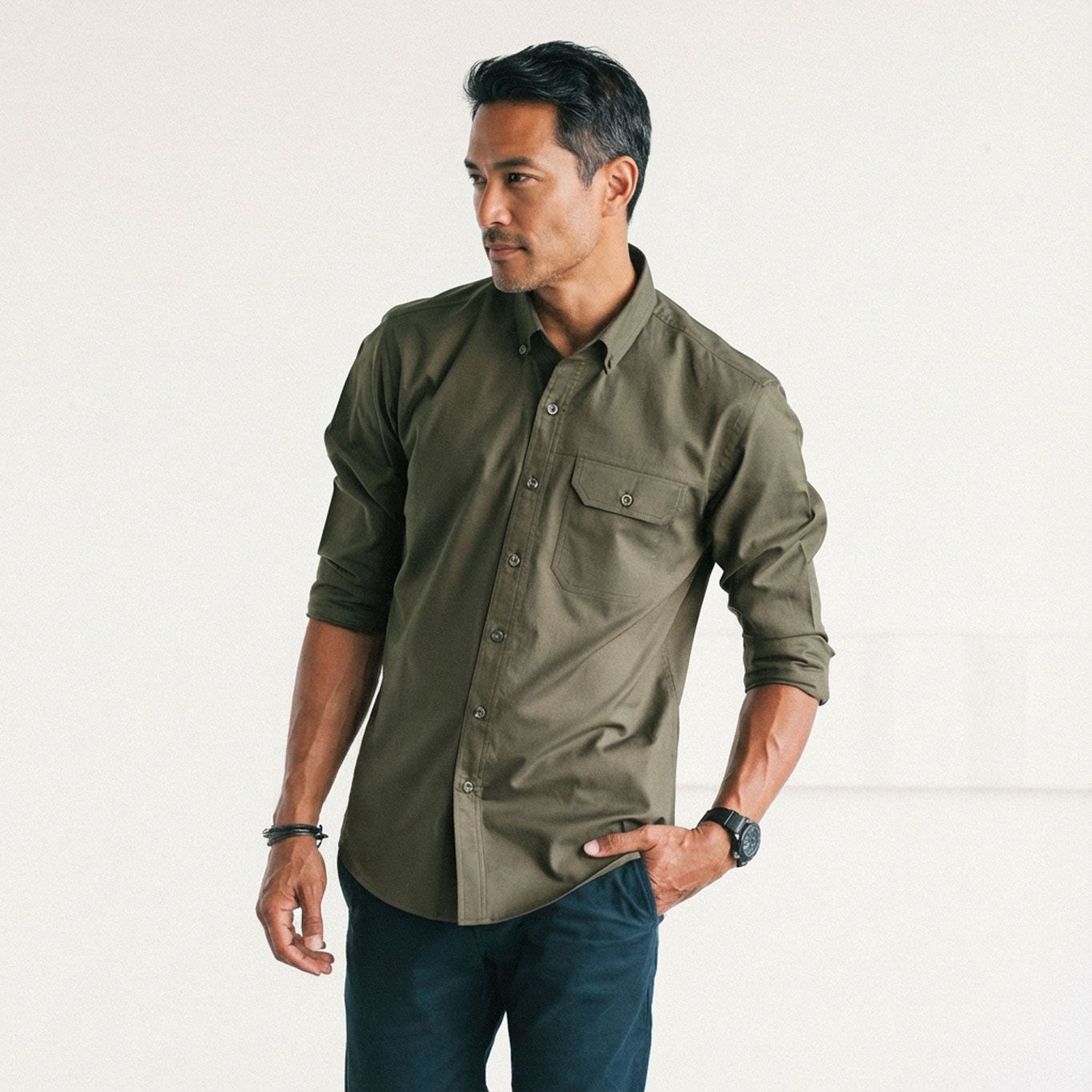 Builder Casual Shirt – Olive Green Cotton Oxford