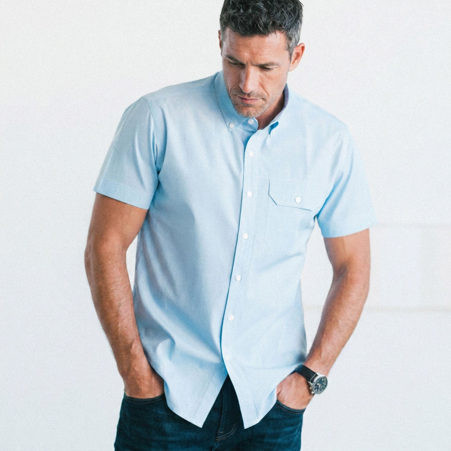 Builder Short Sleeve Casual Shirt – Clean Blue Cotton End-on-end