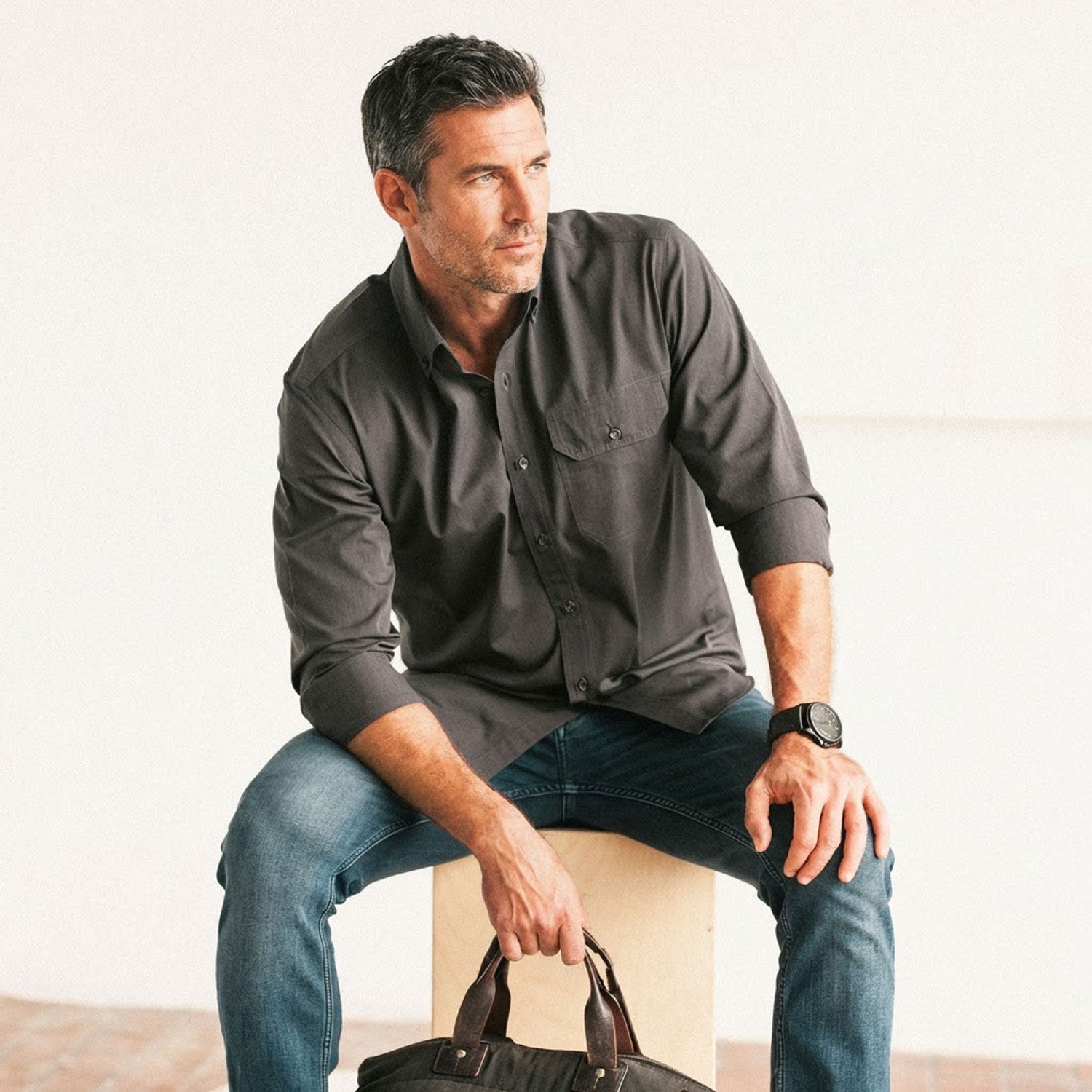 Builder Casual Shirt – Asphalt Cotton End-on-end