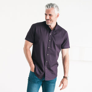 Essential Button Down Collar Casual Short Sleeve Shirt - Burgundy Cotton Twill