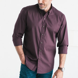 Batch Men's Essential Casual Shirt - Burgundy Cotton Twill Image On Body