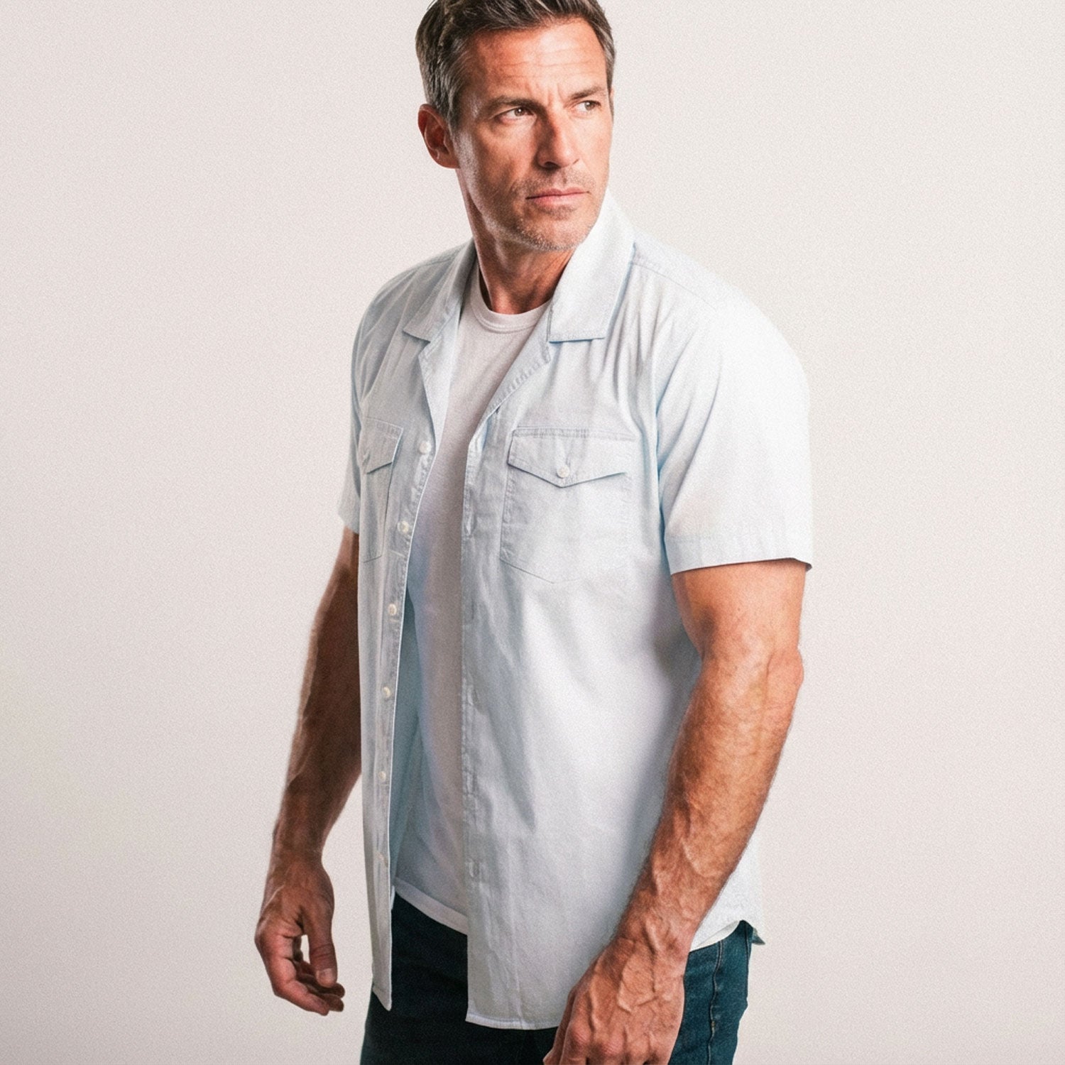 Men's Casual Camp Collar Shirt Shirt - Short Sleeve Pioneer in Blue Small Men's Casual Camp Collar Shirt Shirt - Short Sleeve Pioneer in Blue Small