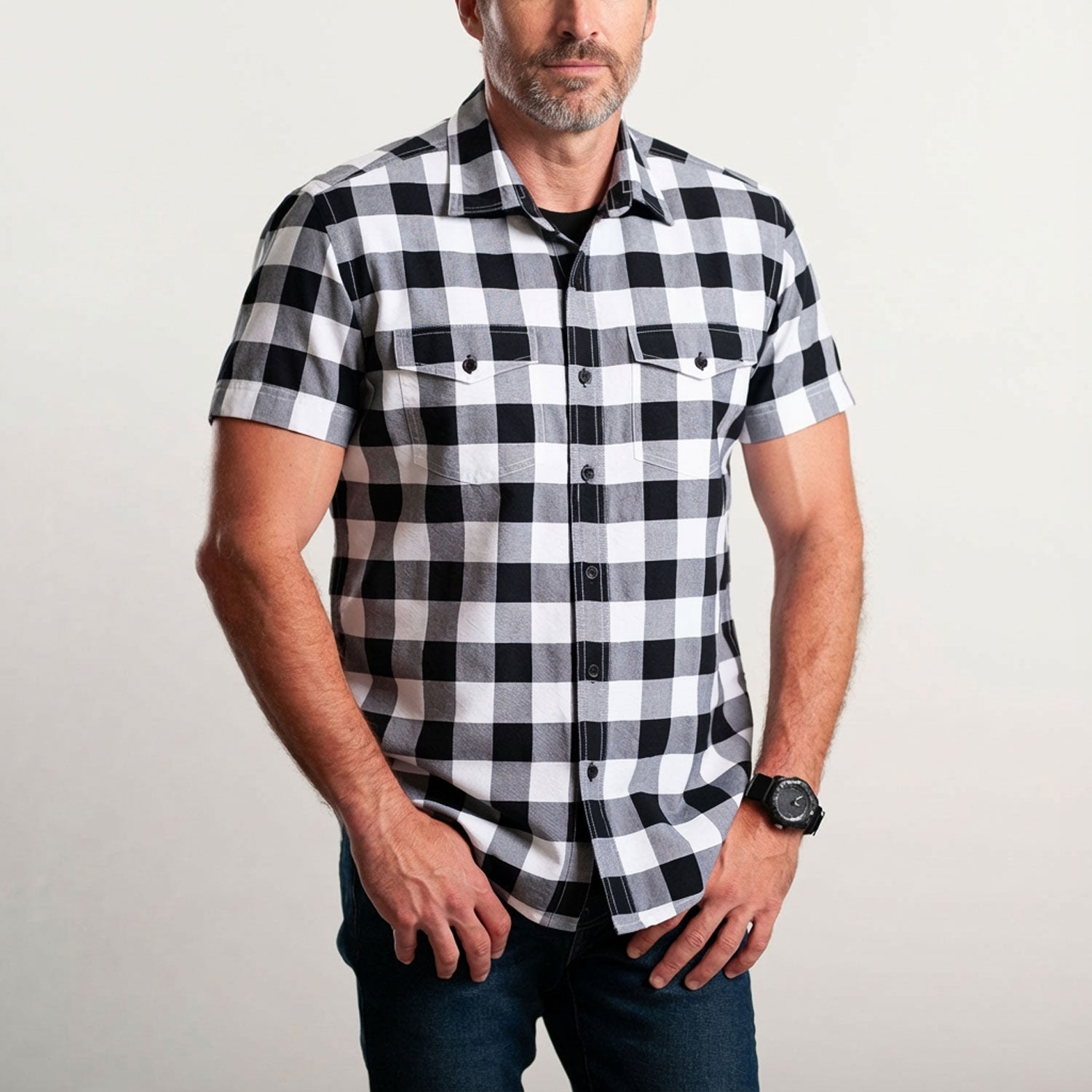 white and black checkered dress shirt Unique Bargains Men's Plaid Button Down Long Sleeves Dress Checkered Shirts M Black White, Size: Medium