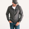 Batch Men's City Hoodie Graphite Gray Cotton French Terry Standing On Body with Pockets On Body Standing with Hat Image