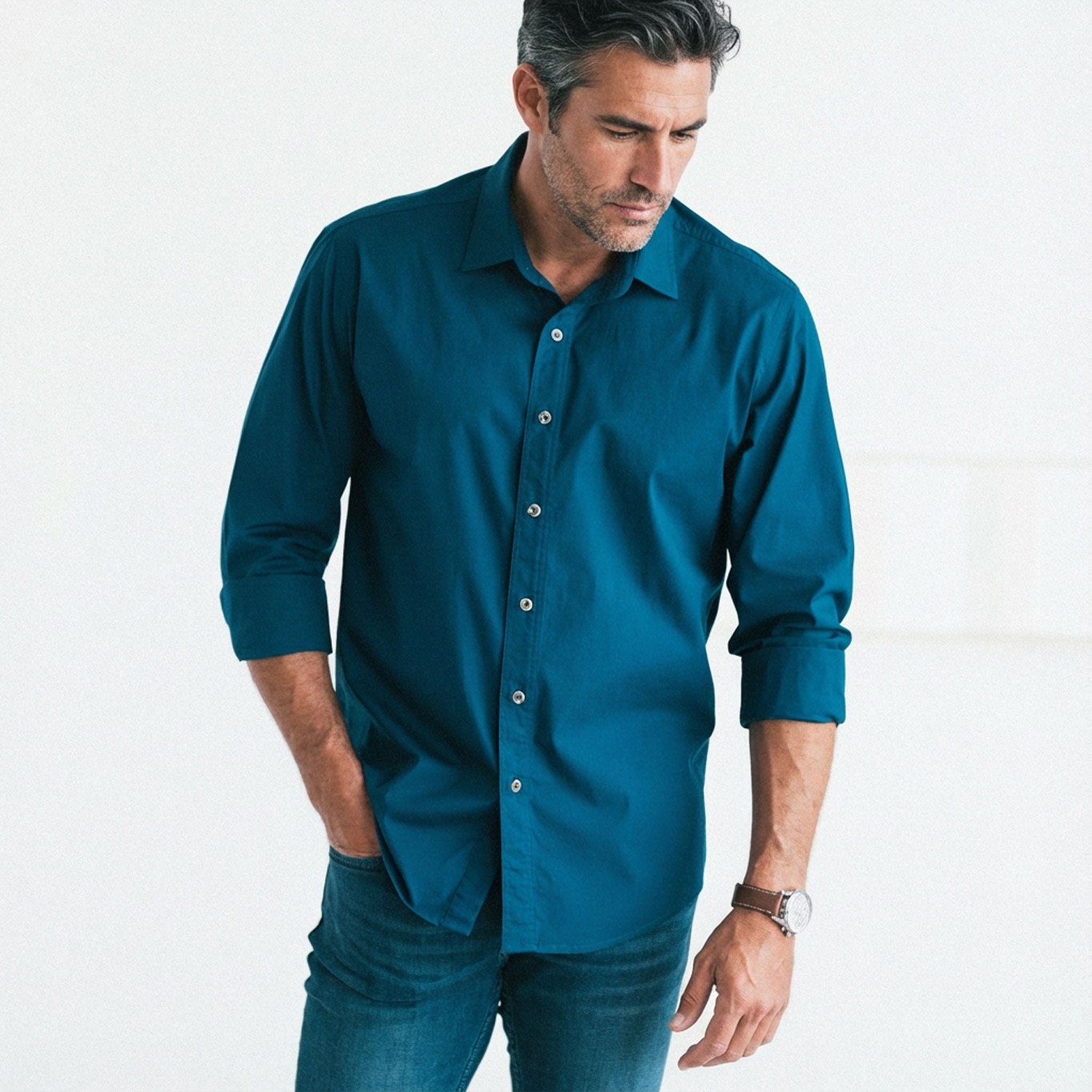 Men's Casual Button Down Shirt in Steel Blue Cotton Poplin | Batch Men's Casual Button Down Shirt in Steel Blue Cotton Poplin | Batch