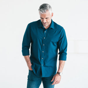 Essential Spread Collar Casual Shirt - Cobalt Blue Stretch Cotton Poplin