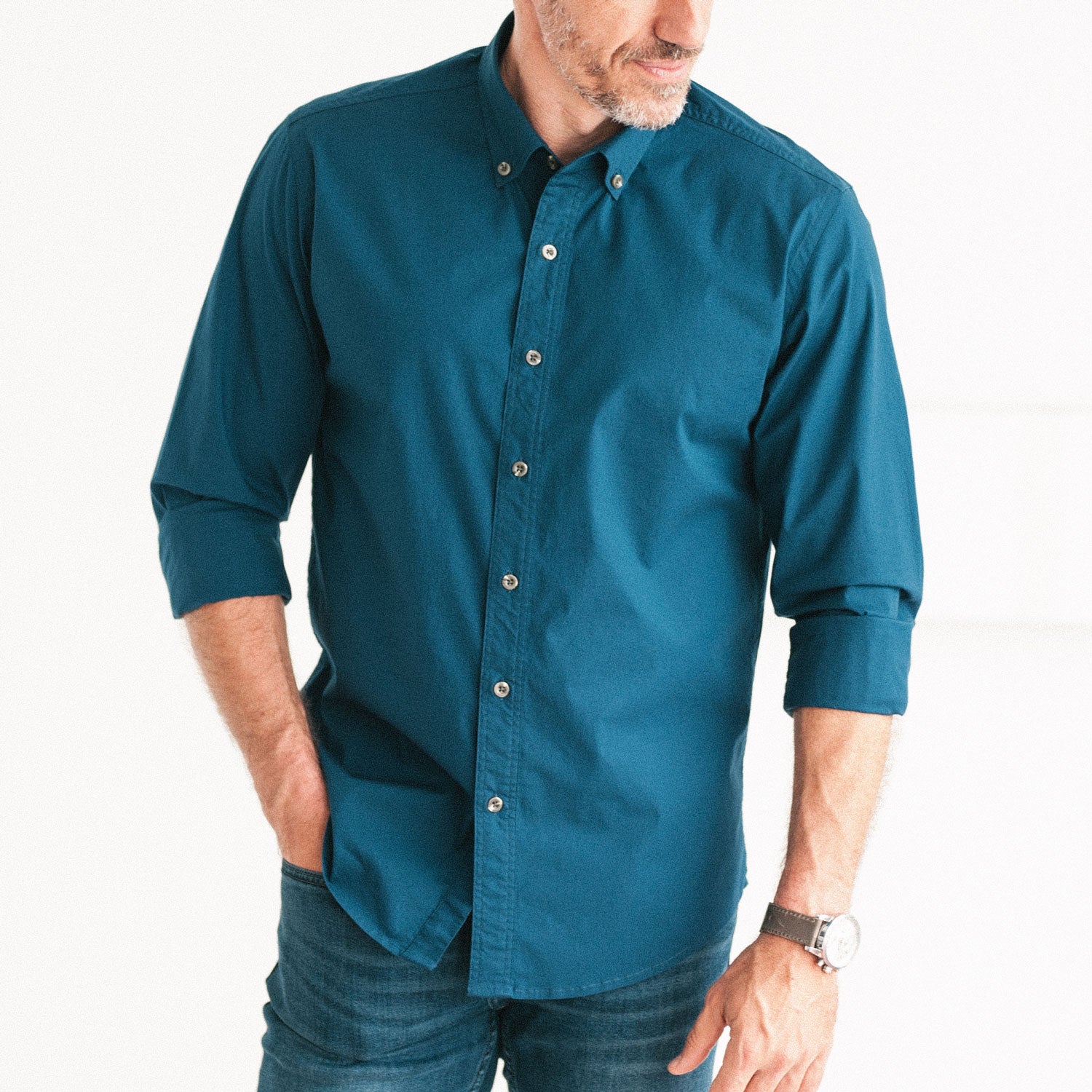 Men's Casual Button Down Shirt in Cobalt Cotton Poplin Men's Casual Button Down Shirt in Cobalt Cotton Poplin