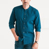 Essential Band Collar Button Down Shirt - Cobalt Blue Cotton Stretch Poplin
