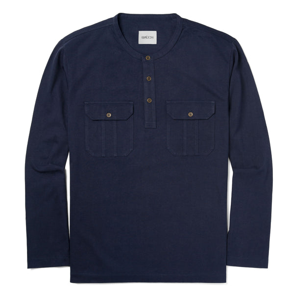 Constructor Henley Shirt –  Dark Navy Cotton Jersey
