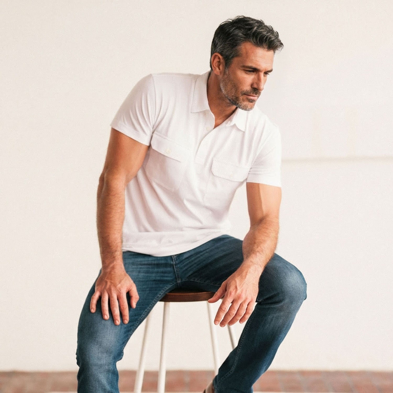 Constructor Short Sleeve Polo Shirt –  Pure White Cotton Jersey