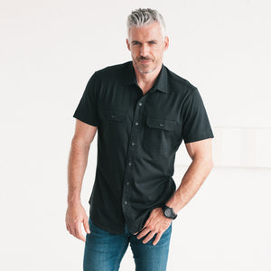 Constructor Knit Utility Short Sleeve Shirt – Black Cotton Jersey