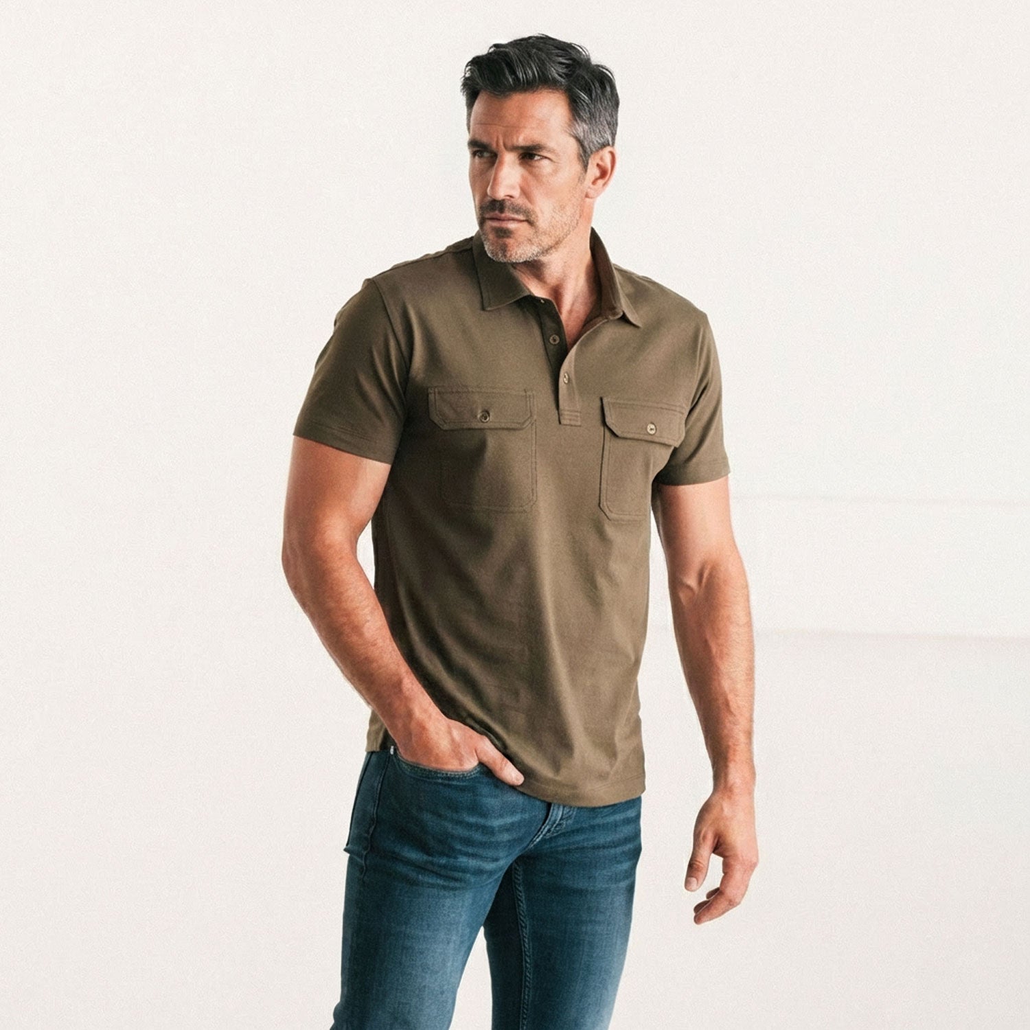 Men's Utility Polo - Short Sleeve Constructor in Olive Green
