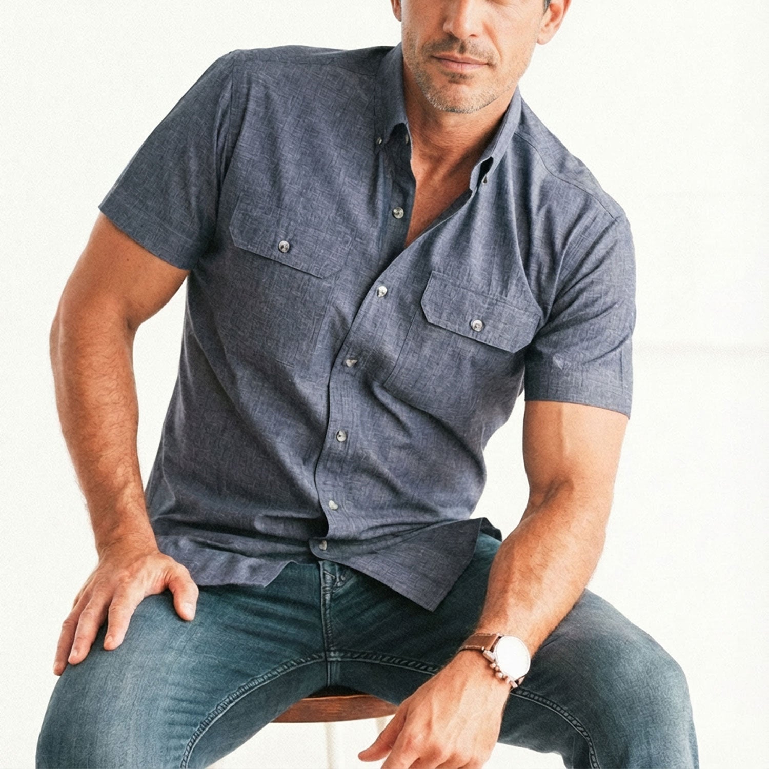 Constructor Short Sleeve Utility Shirt –  Navy End-on-end