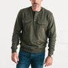 Batch Men's Constructor Sweatshirt – Olive Green French Terry Image On Body Standing Close Up