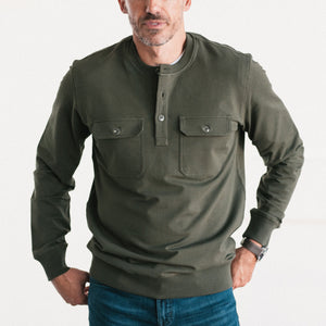 Batch Men's Constructor Sweatshirt – Olive Green French Terry Image On Body Standing