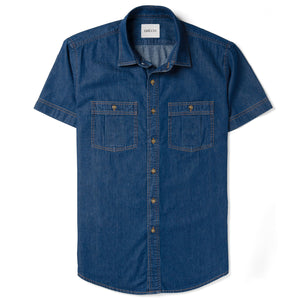 Craftsman Short Sleeve Utility Shirt – Medium Washed Indigo Cotton Denim