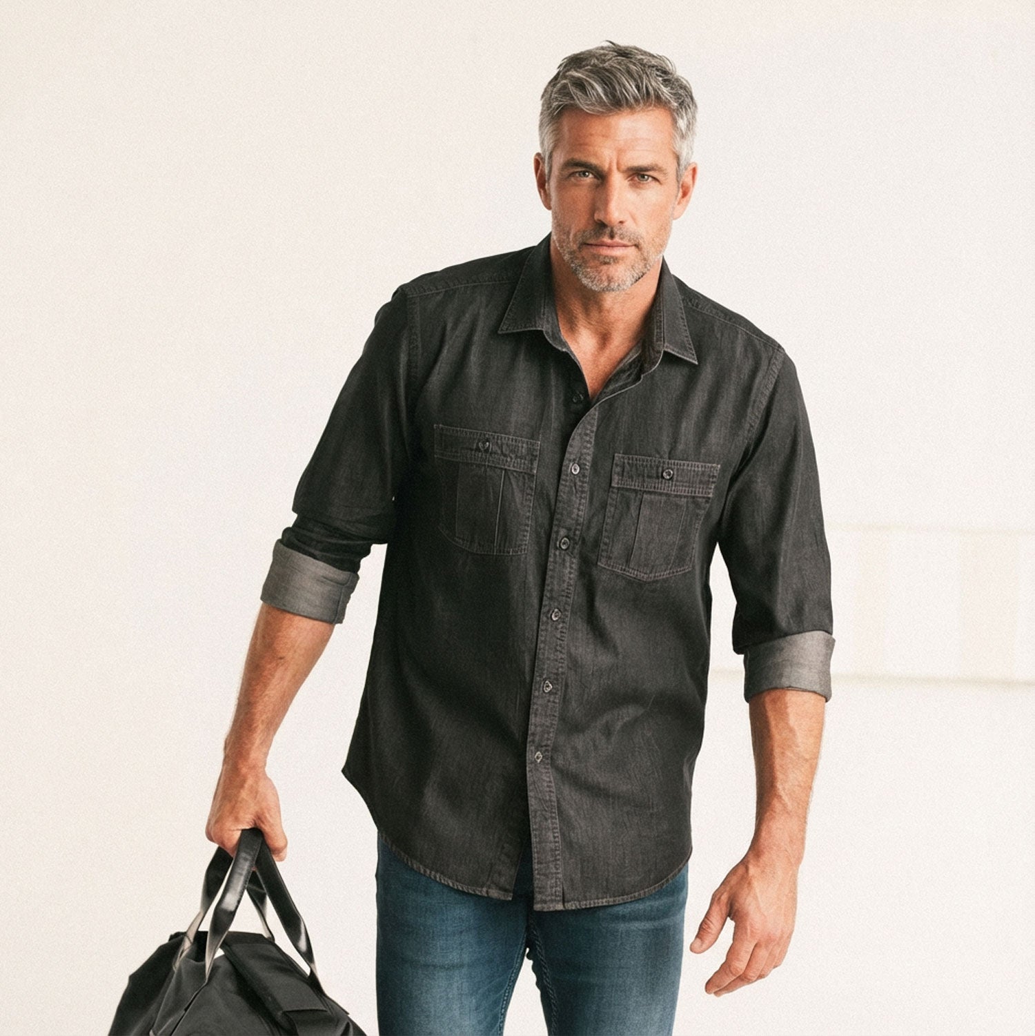 Craftsman Utility Shirt – Black Cotton Denim