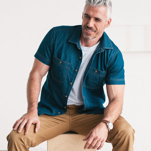 Craftsman Short Sleeve Utility Shirt – Medium Washed Indigo Cotton Denim