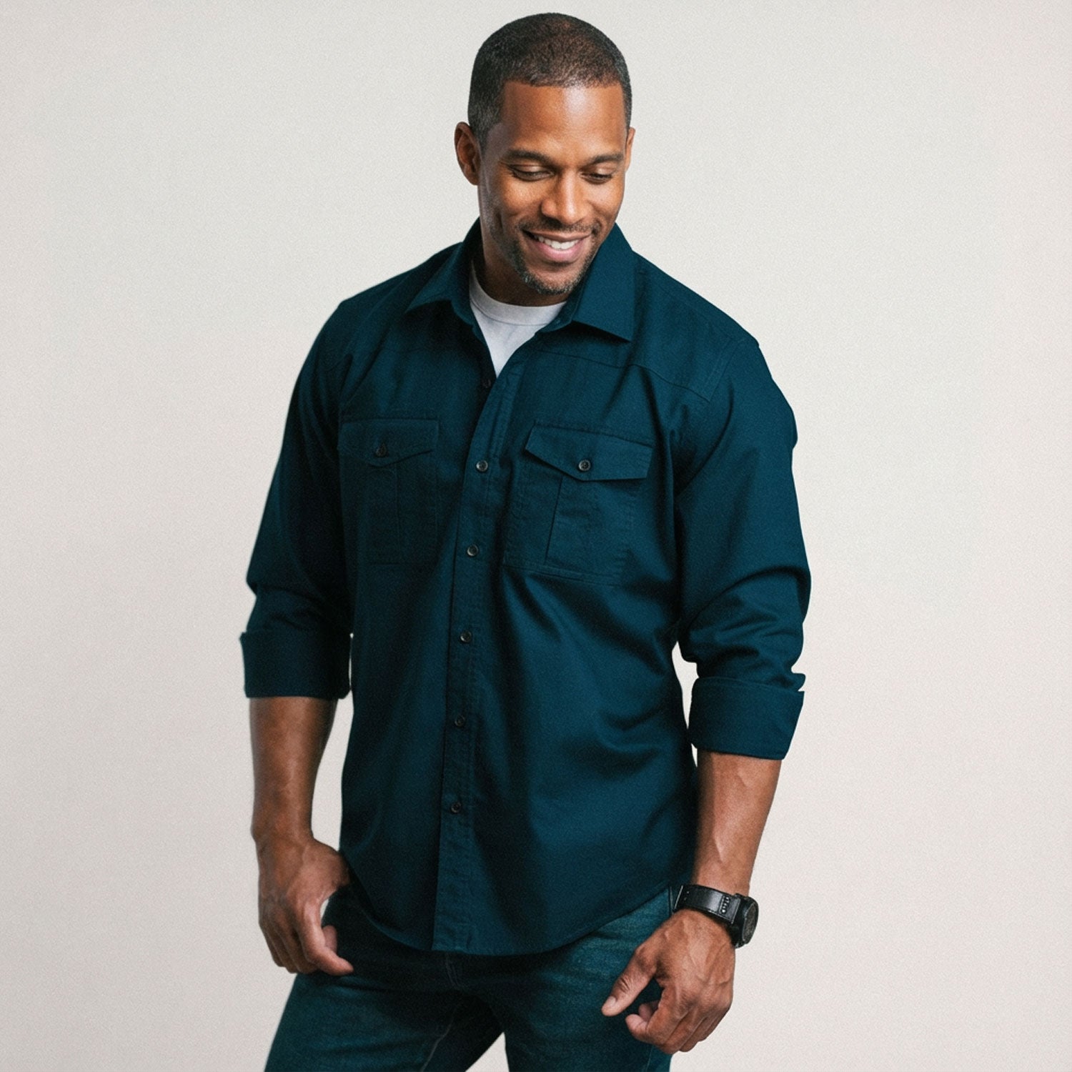 Curator Utility Shirt – Navy Blue Cotton Oxford