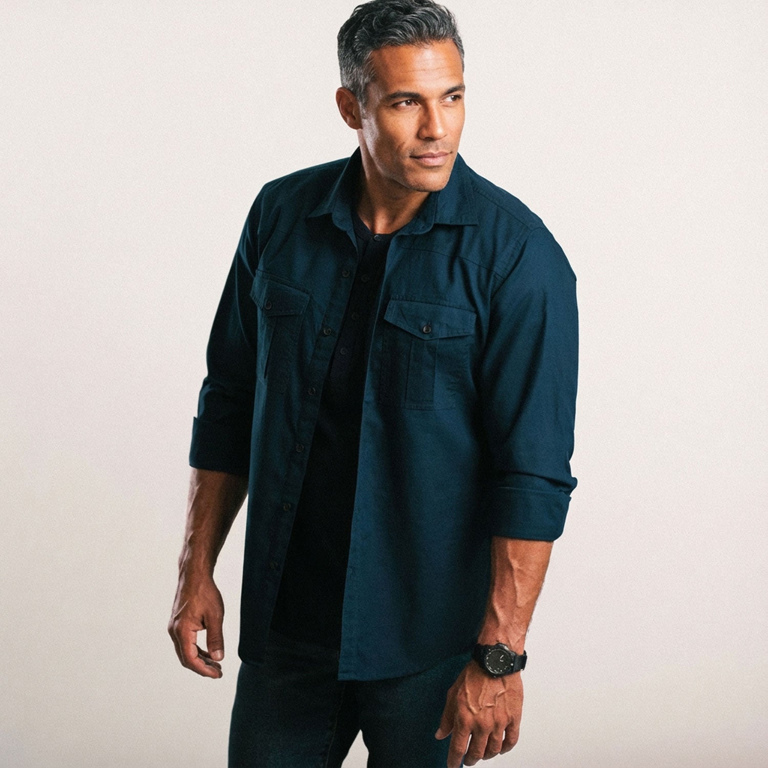 Curator Utility Shirt – Navy Blue Cotton Oxford