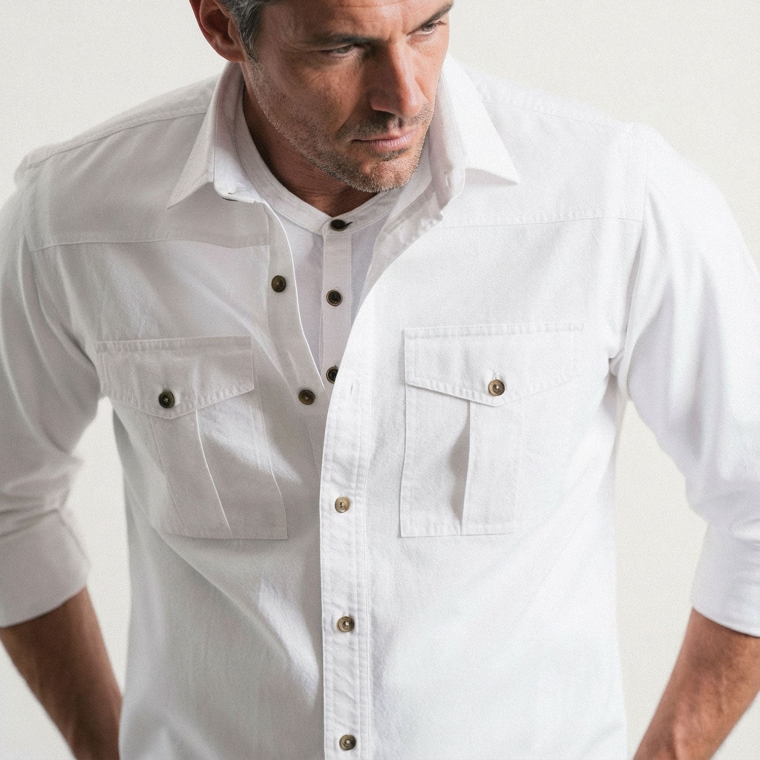Curator Utility Shirt – Pure White Cotton Oxford