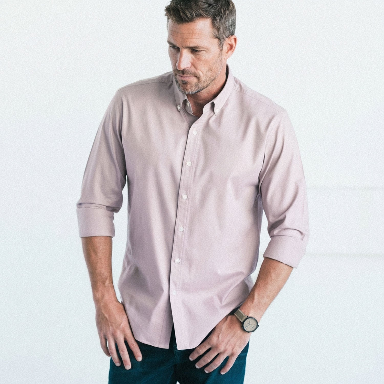 Essential Button Down Collar Casual Shirt - Light Currant Cotton Twill