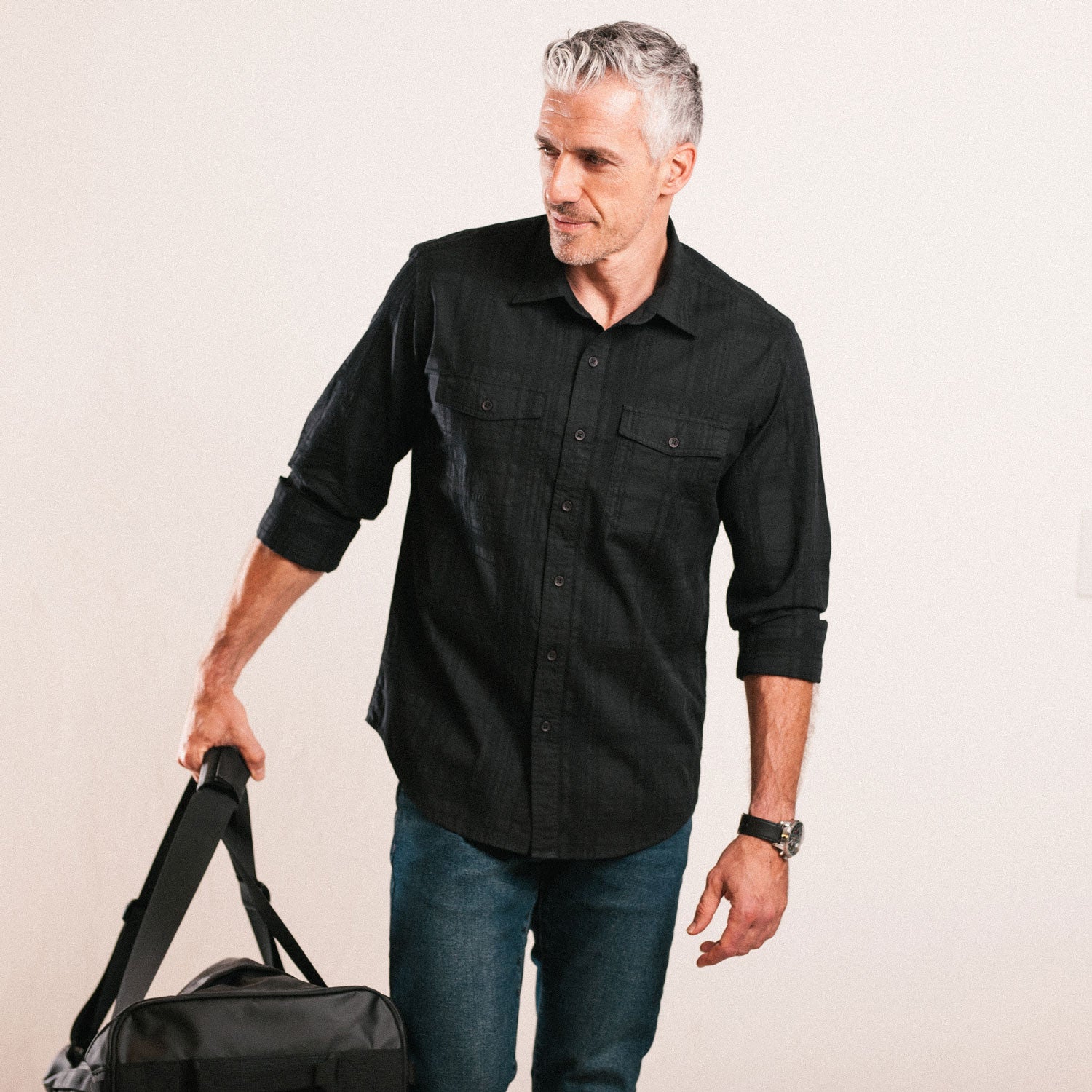 Davis Shadow Plaid Utility Shirt – Black Cotton